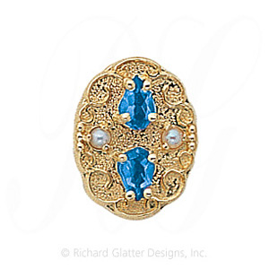 GS177 BT/PL - 14 Karat Gold Slide with Blue Topaz center and Pearl accents 